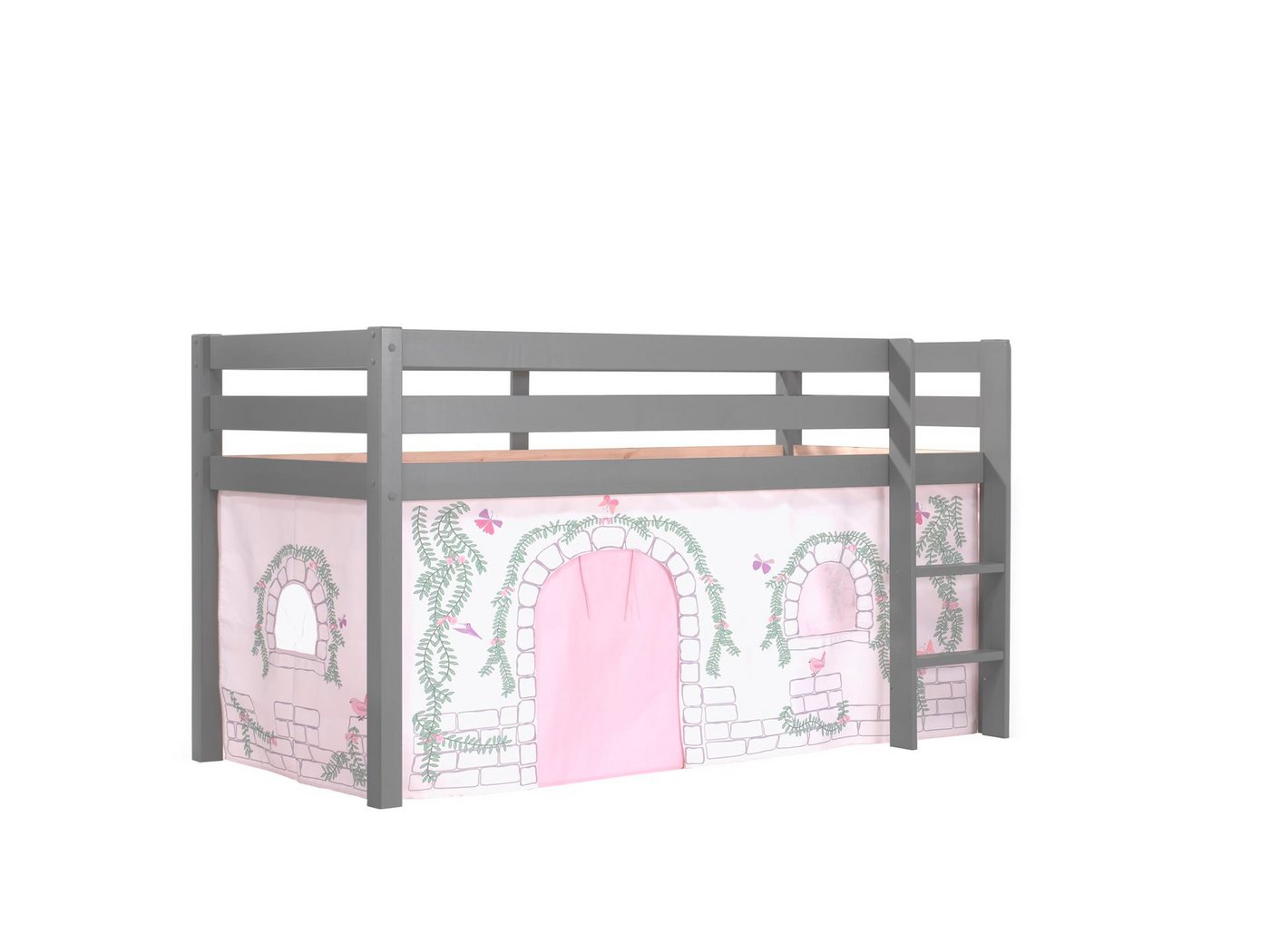 58 aufm Kessel Kinderbett Spielbett Karolina 210x106x114 Kinderbett Hochbett Massivholz grau (inkl. Versand, Lieferung bis Verwendungsstelle), Liegefläche 90x200, inkl. Textilset, breite Stufen, Absturzschutz von 58 aufm Kessel