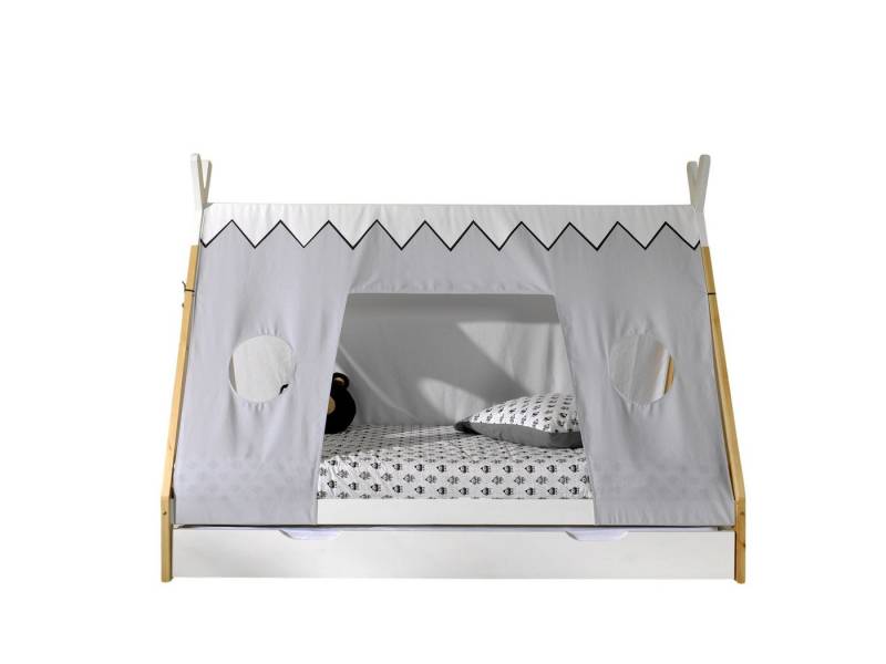 58 aufm Kessel Kinderbett Zeltbett Karyn 206x98x158 Kinderbett Bodenbett Massivholz Weiß/natur (inkl. Versand, Lieferung bis Verwendungsstelle), Liegefläche 90 x 200, Bett in Zeltoptik, Textilset, Bettschublade von 58 aufm Kessel