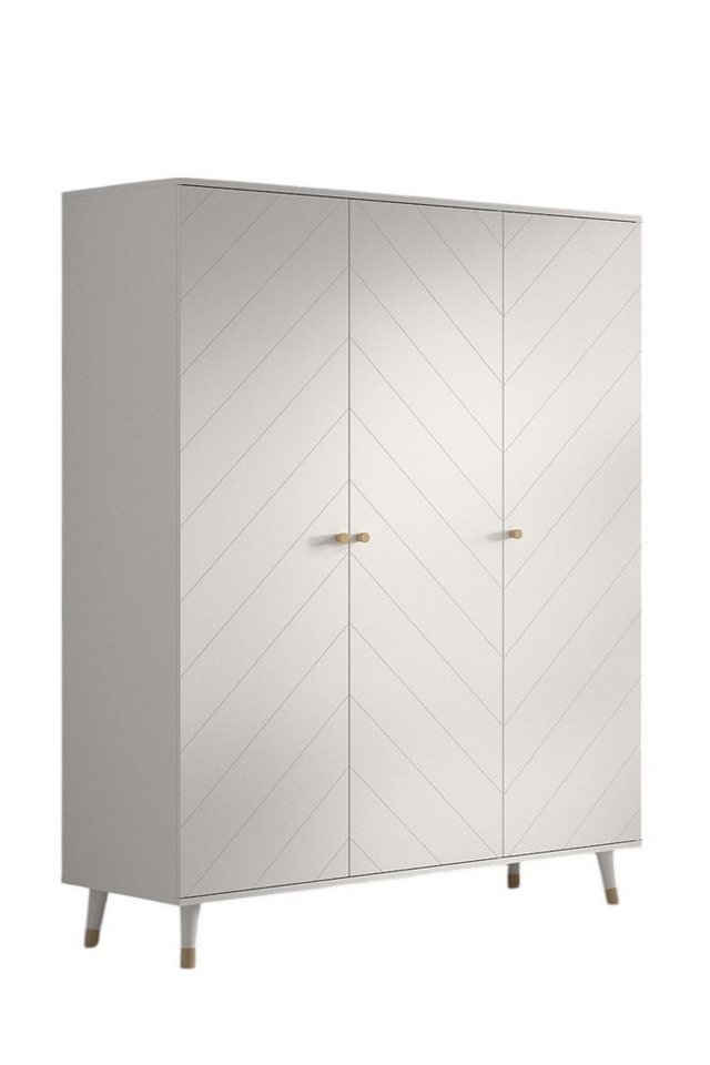 58 aufm Kessel Kleiderschrank Kleiderschrank Kamillah 150x59x200 Wäscheschrank MDF Satin Weiß (inkl. Versand, Lieferung bis Verwendungsstelle) 3-türiger Kleiderschrank, 5 Wäschefächer, schräg ausgestellte Füße von 58 aufm Kessel