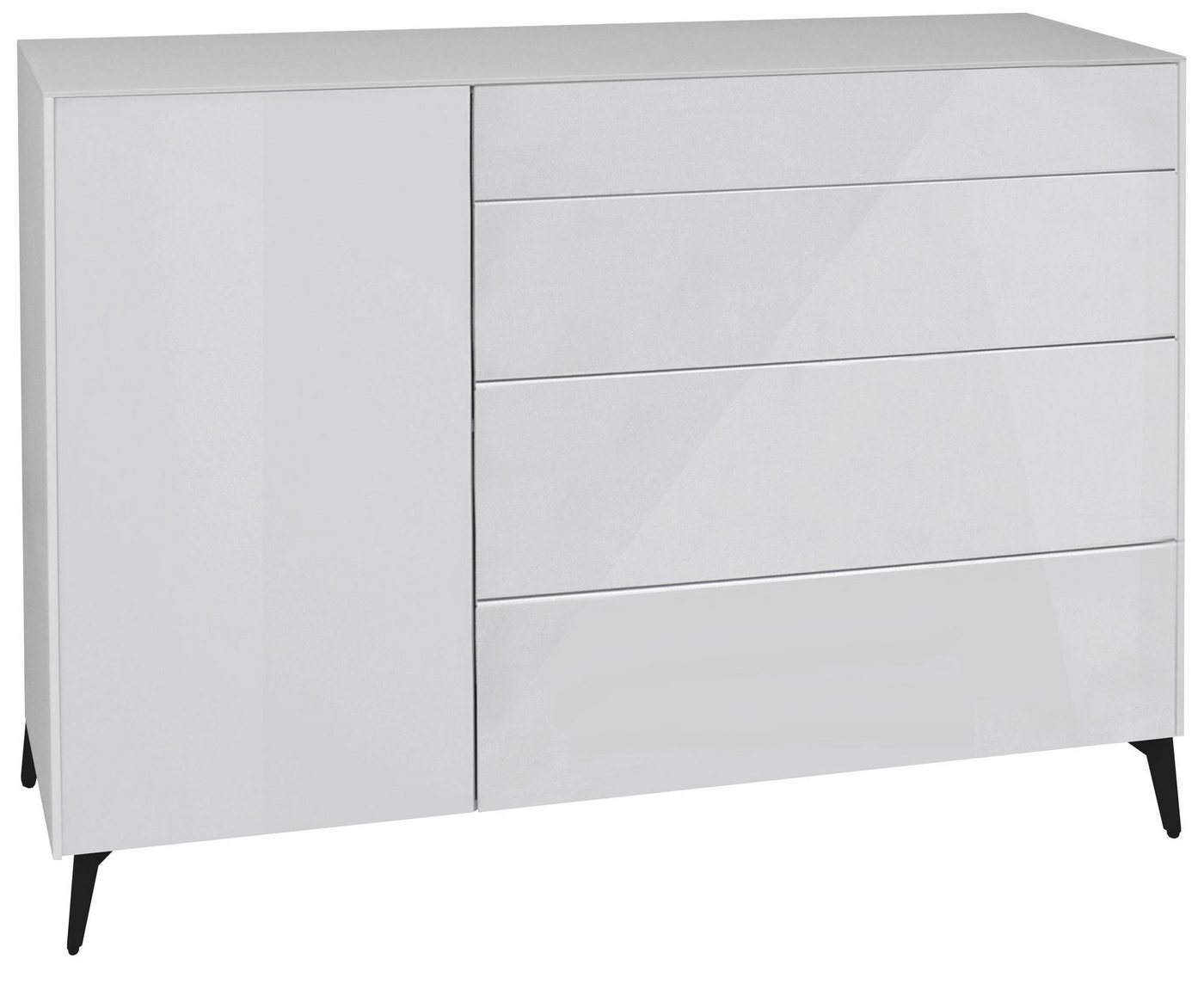 58 aufm Kessel Kommode Hochglanz Elfi moderne Schubkastenkommode Kreidegrau/Glas Kreidegrau (inkl. Premiumversand, 1 St), Design Kommode mit Schubladen Schubkästen mit Glas und Push to Open von 58 aufm Kessel