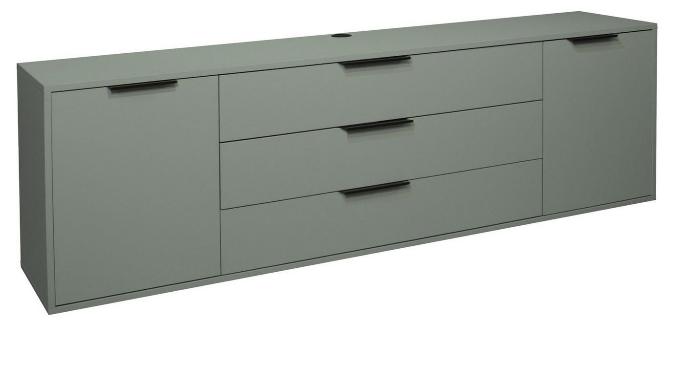 58 aufm Kessel Lowboard hängend Erna 216x45x67 Fernsehtisch TV-Schrank Pinie Green matt Lack (inkl. Premiumversand, 1 St), Wohnzimmerschrank zum Hängen oder Stellen Türen mit Softclose von 58 aufm Kessel