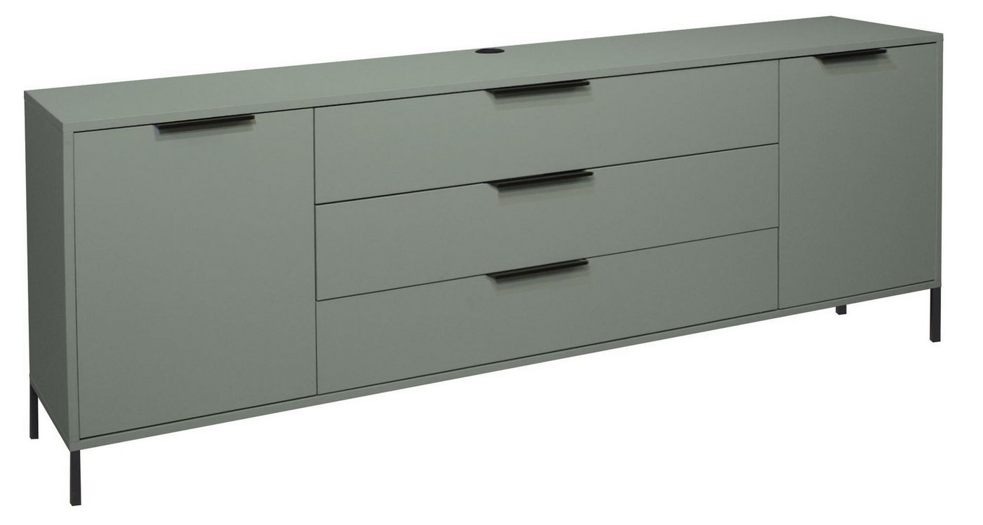 58 aufm Kessel Lowboard hängend Erna 216x45x82 Fernsehtisch TV-Schrank Pinie Green matt Lack (inkl. Premiumversand, 1 St), Wohnzimmerschrank zum Hängen oder Stellen Türen mit Softclose von 58 aufm Kessel