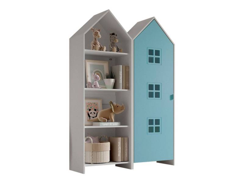 58 aufm Kessel Mehrzweckschrank-Set Regalschrank Set Kania 115x37x171 Regal Kombination MDF Weiß /Blau, (inkl. Versand, Lieferung bis Verwendungsstelle), 1 Regalschrank und 1 Schrank mit 1 Tür, 3 Einlegeböden, Kleiderstange von 58 aufm Kessel