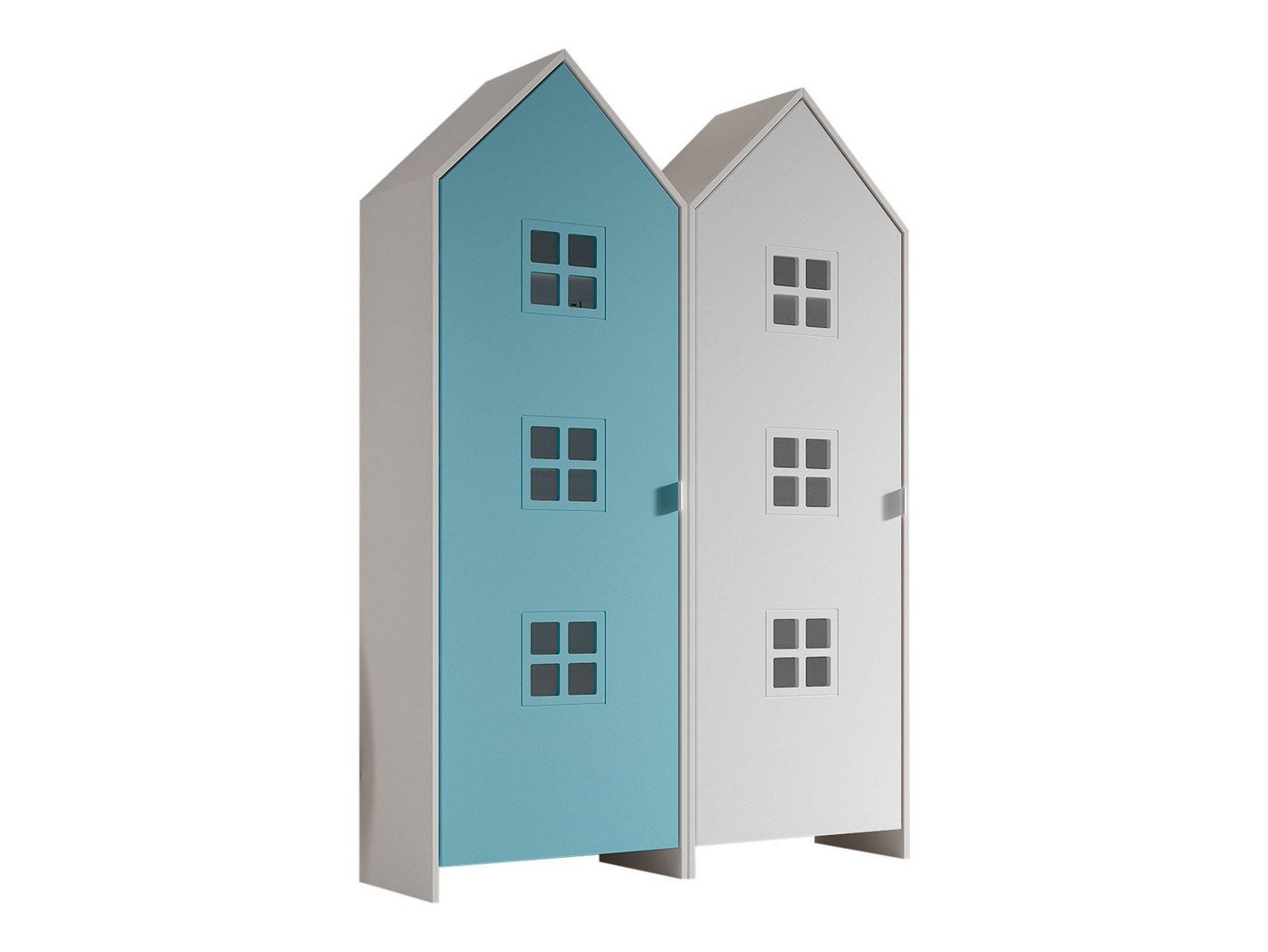 58 aufm Kessel Mehrzweckschrank-Set Regalschrank Set Kania 115x37x171 Regal Kombination MDF Weiß /Bunt, (inkl. Versand, Lieferung bis Verwendungsstelle), Set bestehend aus 2 Schränken mit 1 Tür, 3 Einlegeböden, Kleiderstange von 58 aufm Kessel