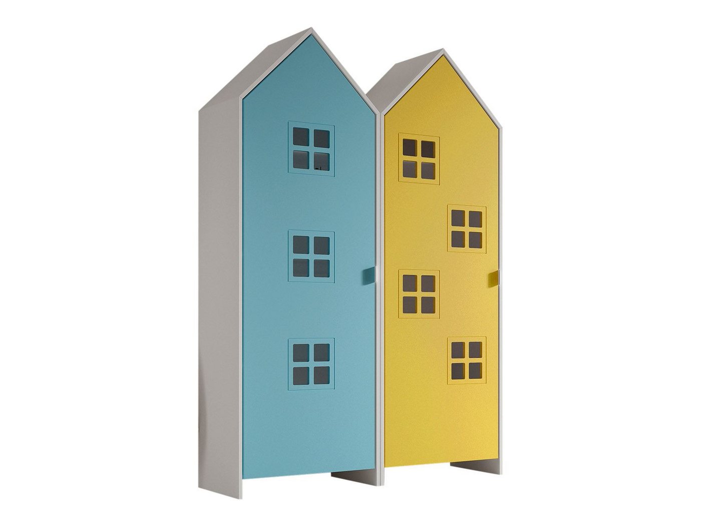 58 aufm Kessel Mehrzweckschrank-Set Regalschrank Set Kania 115x37x171 Regal Kombination MDF Weiß /Bunt, (inkl. Versand, Lieferung bis Verwendungsstelle), Set bestehend aus 2 Schränken mit 1 Tür, 3 Einlegeböden, Kleiderstange von 58 aufm Kessel