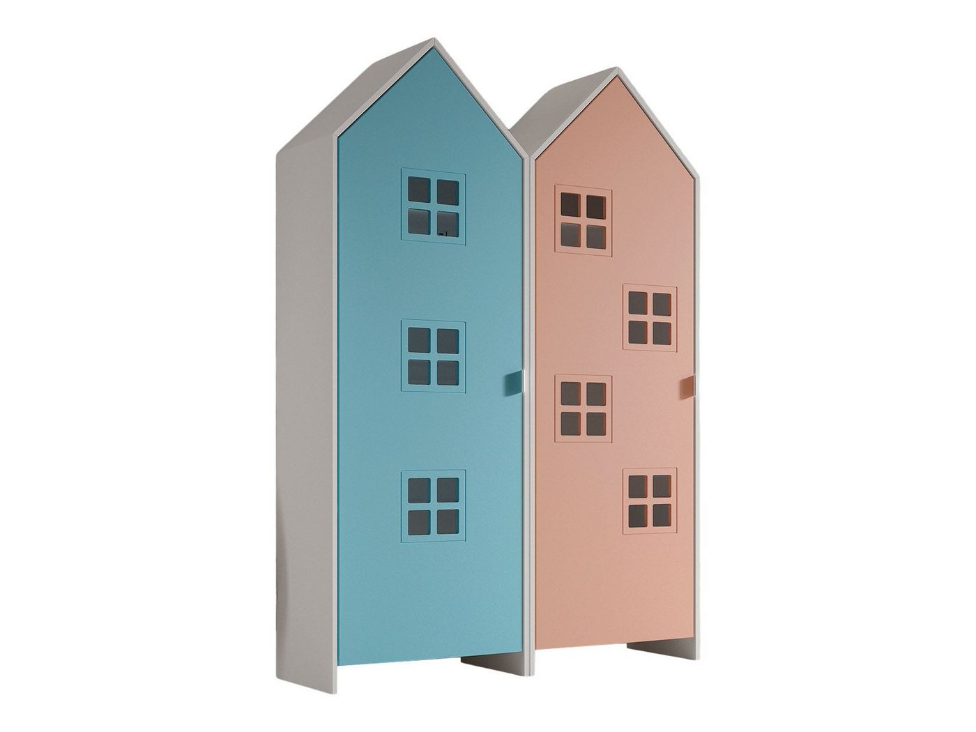 58 aufm Kessel Mehrzweckschrank-Set Regalschrank Set Kania 115x37x171 Regal Kombination MDF Weiß /Bunt, (inkl. Versand, Lieferung bis Verwendungsstelle), Set bestehend aus 2 Schränken mit 1 Tür, 3 Einlegeböden, Kleiderstange von 58 aufm Kessel