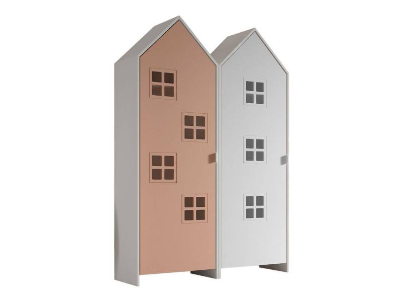 58 aufm Kessel Mehrzweckschrank-Set Regalschrank Set Kania 115x37x171 Regal Kombination MDF Weiß /Bunt, (inkl. Versand, Lieferung bis Verwendungsstelle), Set bestehend aus 2 Schränken mit 1 Tür, 3 Einlegeböden, Kleiderstange von 58 aufm Kessel