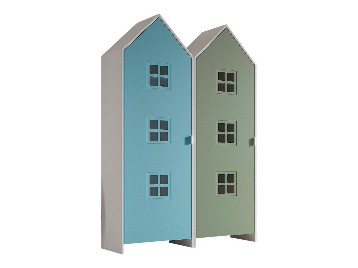 58 aufm Kessel Mehrzweckschrank-Set Regalschrank Set Kania 115x37x171 Regal Kombination MDF Weiß /Bunt, (inkl. Versand, Lieferung bis Verwendungsstelle), Set bestehend aus 2 Schränken mit 1 Tür, 3 Einlegeböden, Kleiderstange von 58 aufm Kessel