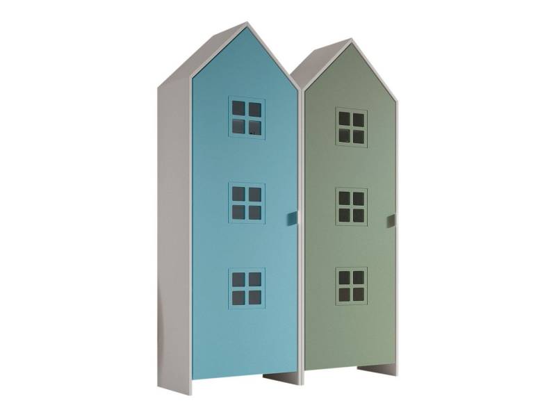 58 aufm Kessel Mehrzweckschrank-Set Regalschrank Set Kania 115x37x171 Regal Kombination MDF Weiß /Bunt, (inkl. Versand, Lieferung bis Verwendungsstelle), Set bestehend aus 2 Schränken mit 1 Tür, 3 Einlegeböden, Kleiderstange von 58 aufm Kessel