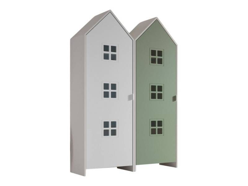 58 aufm Kessel Mehrzweckschrank-Set Regalschrank Set Kania 115x37x171 Regal Kombination MDF Weiß /Bunt, (inkl. Versand, Lieferung bis Verwendungsstelle), Set bestehend aus 2 Schränken mit 1 Tür, 3 Einlegeböden, Kleiderstange von 58 aufm Kessel