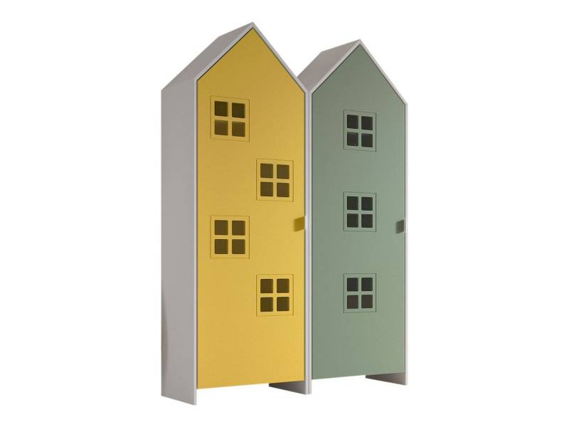 58 aufm Kessel Mehrzweckschrank-Set Regalschrank Set Kania 115x37x171 Regal Kombination MDF Weiß /Bunt, (inkl. Versand, Lieferung bis Verwendungsstelle), Set bestehend aus 2 Schränken mit 1 Tür, 3 Einlegeböden, Kleiderstange von 58 aufm Kessel