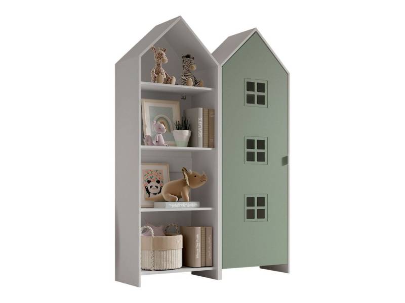 58 aufm Kessel Mehrzweckschrank-Set Regalschrank Set Kania 115x37x171 Regal Kombination MDF Weiß /Grün, (inkl. Versand, Lieferung bis Verwendungsstelle), 1 Regalschrank und 1 Schrank mit 1 Tür, 3 Einlegeböden, Kleiderstange von 58 aufm Kessel