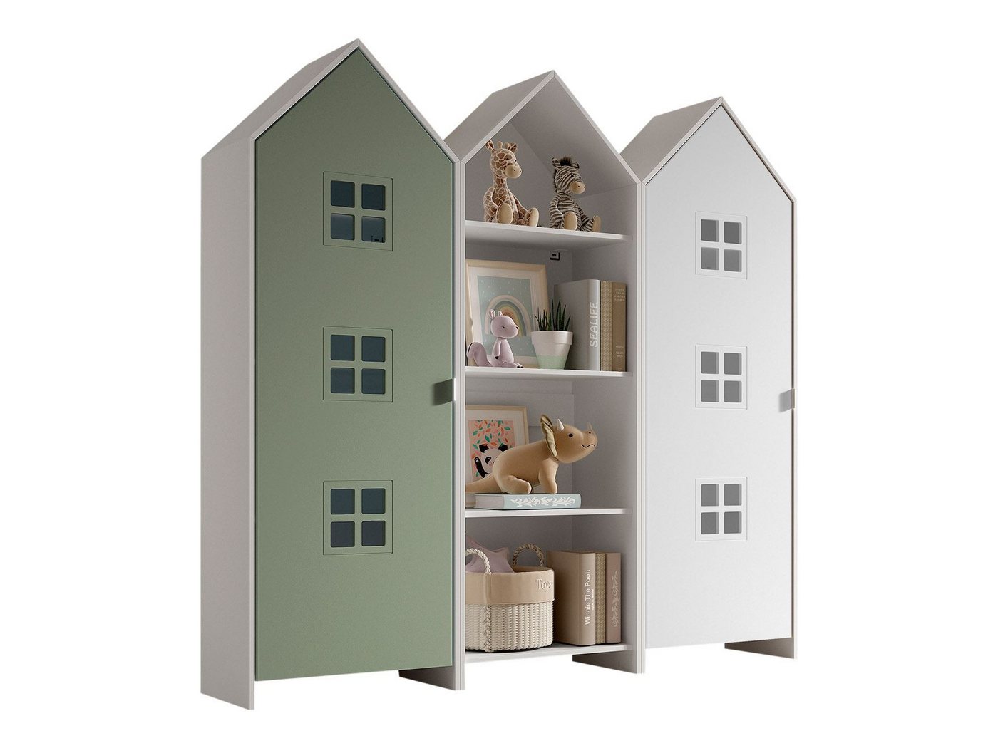 58 aufm Kessel Mehrzweckschrank-Set Regalschrank Set Kania 173x37x171 Regal Kombination MDF Weiß /Bunt, (inkl. Versand, Lieferung bis Verwendungsstelle), 1 Regalschrank und 2 Schränke mit 1 Tür, 3 Einlegeböden, Kleiderstange von 58 aufm Kessel
