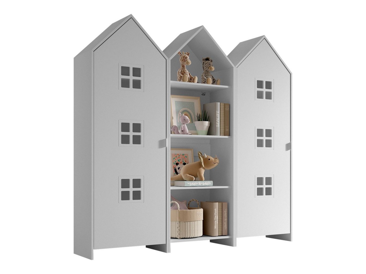 58 aufm Kessel Mehrzweckschrank-Set Regalschrank Set Kania 173x37x171 Regal Kombination MDF Weiß /Bunt, (inkl. Versand, Lieferung bis Verwendungsstelle), 1 Regalschrank und 2 Schränke mit 1 Tür, 3 Einlegeböden, Kleiderstange von 58 aufm Kessel