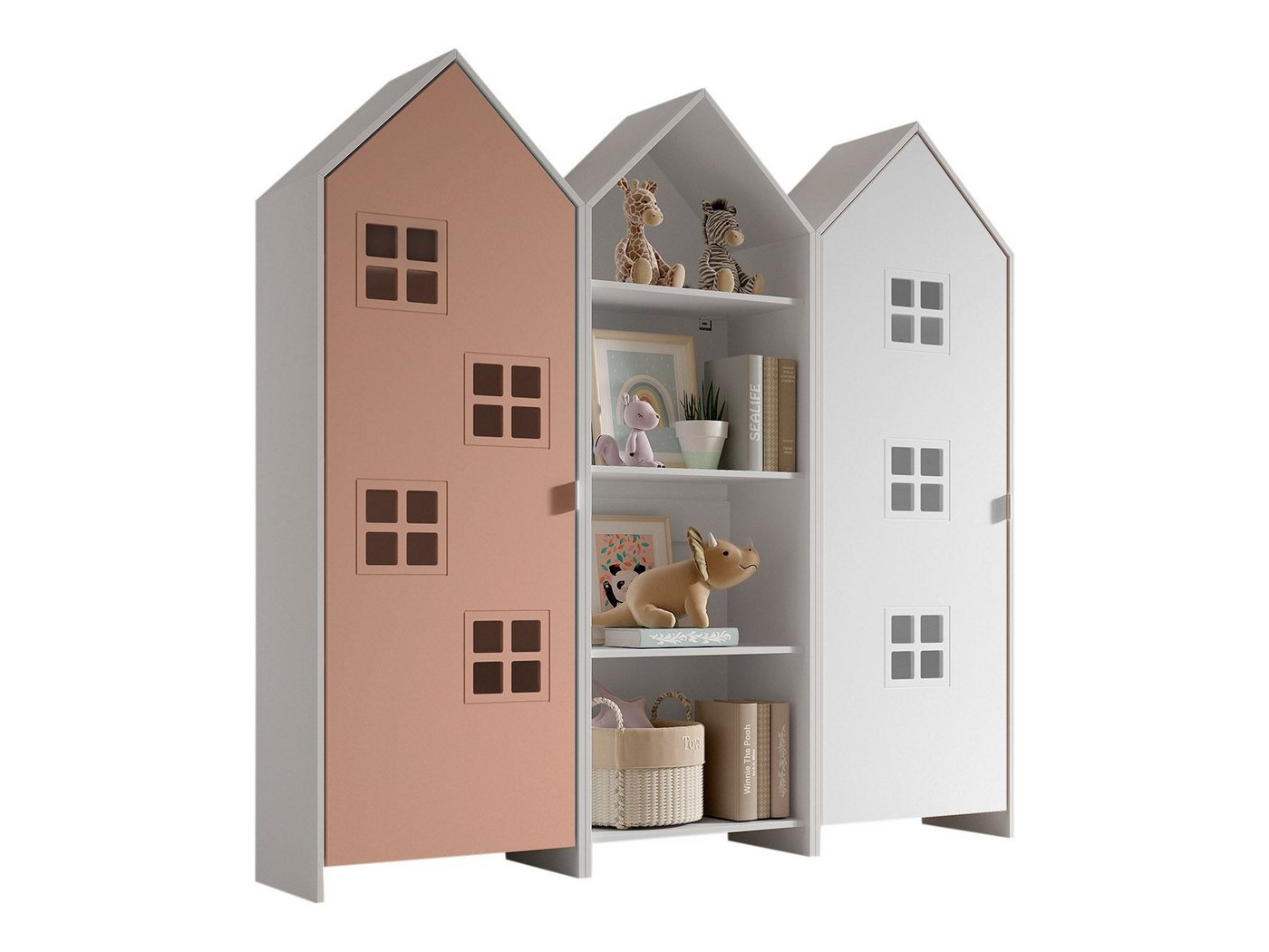 58 aufm Kessel Mehrzweckschrank-Set Regalschrank Set Kania 173x37x171 Regal Kombination MDF Weiß /Bunt, (inkl. Versand, Lieferung bis Verwendungsstelle), 1 Regalschrank und 2 Schränke mit 1 Tür, 3 Einlegeböden, Kleiderstange von 58 aufm Kessel