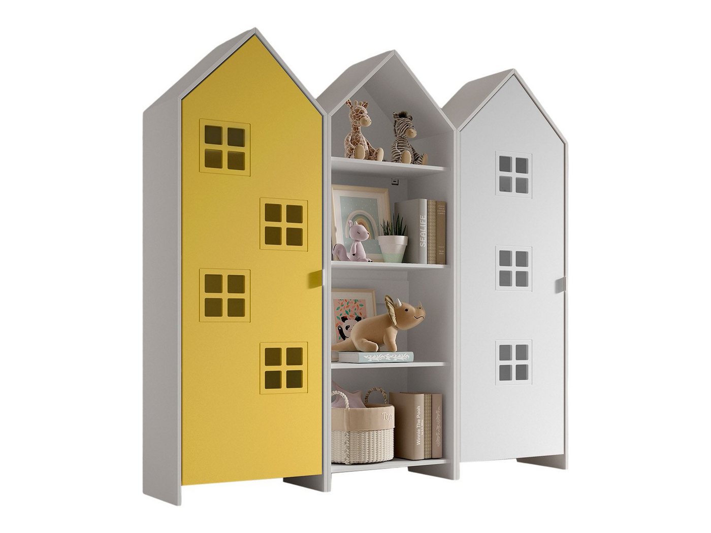58 aufm Kessel Mehrzweckschrank-Set Regalschrank Set Kania 173x37x171 Regal Kombination MDF Weiß /Bunt, (inkl. Versand, Lieferung bis Verwendungsstelle), 1 Regalschrank und 2 Schränke mit 1 Tür, 3 Einlegeböden, Kleiderstange von 58 aufm Kessel