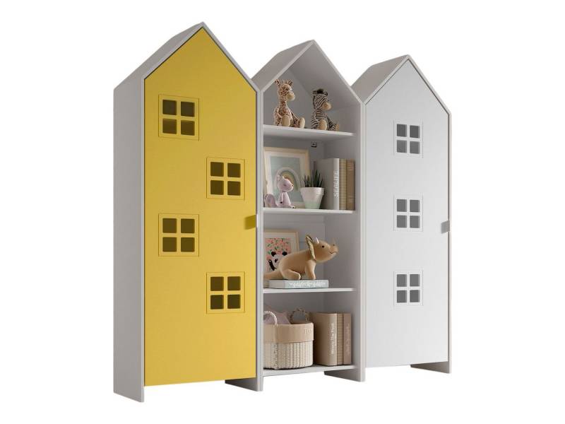 58 aufm Kessel Mehrzweckschrank-Set Regalschrank Set Kania 173x37x171 Regal Kombination MDF Weiß /Bunt, (inkl. Versand, Lieferung bis Verwendungsstelle), 1 Regalschrank und 2 Schränke mit 1 Tür, 3 Einlegeböden, Kleiderstange von 58 aufm Kessel
