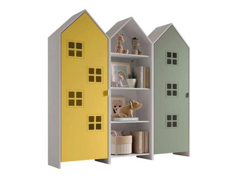 58 aufm Kessel Mehrzweckschrank-Set Regalschrank Set Kania 173x37x171 Regal Kombination MDF Weiß /Bunt, (inkl. Versand, Lieferung bis Verwendungsstelle), 1 Regalschrank und 2 Schränke mit 1 Tür, 3 Einlegeböden, Kleiderstange von 58 aufm Kessel