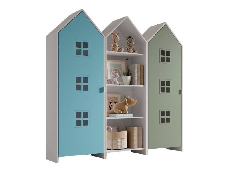 58 aufm Kessel Mehrzweckschrank-Set Regalschrank Set Kania 173x37x171 Regal Kombination MDF Weiß /Bunt, (inkl. Versand, Lieferung bis Verwendungsstelle), 1 Regalschrank und 2 Schränke mit 1 Tür, 3 Einlegeböden, Kleiderstange von 58 aufm Kessel
