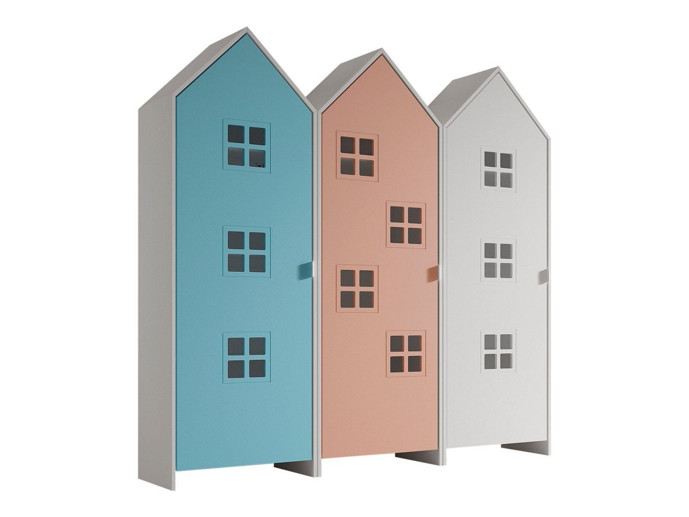 58 aufm Kessel Mehrzweckschrank-Set Regalschrank Set Kania 173x37x171 Regal Kombination MDF Weiß /Bunt, (inkl. Versand, Lieferung bis Verwendungsstelle), Set bestehend aus 3 Schränken mit 1 Tür, 3 Einlegeböden, Kleiderstange von 58 aufm Kessel