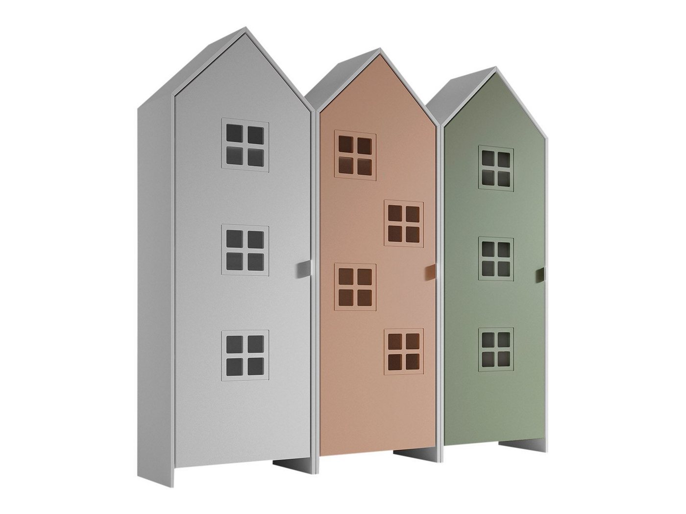 58 aufm Kessel Mehrzweckschrank-Set Regalschrank Set Kania 173x37x171 Regal Kombination MDF Weiß /Bunt, (inkl. Versand, Lieferung bis Verwendungsstelle), Set bestehend aus 3 Schränken mit 1 Tür, 3 Einlegeböden, Kleiderstange von 58 aufm Kessel