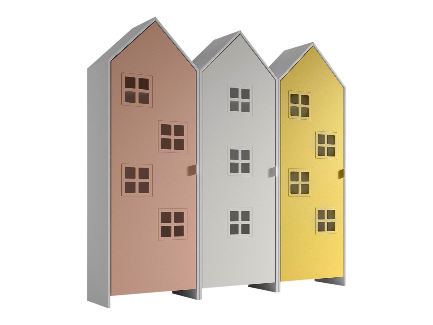 58 aufm Kessel Mehrzweckschrank-Set Regalschrank Set Kania 173x37x171 Regal Kombination MDF Weiß /Bunt, (inkl. Versand, Lieferung bis Verwendungsstelle), Set bestehend aus 3 Schränken mit 1 Tür, 3 Einlegeböden, Kleiderstange von 58 aufm Kessel