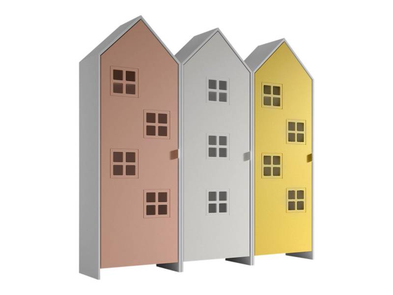 58 aufm Kessel Mehrzweckschrank-Set Regalschrank Set Kania 173x37x171 Regal Kombination MDF Weiß /Bunt, (inkl. Versand, Lieferung bis Verwendungsstelle), Set bestehend aus 3 Schränken mit 1 Tür, 3 Einlegeböden, Kleiderstange von 58 aufm Kessel