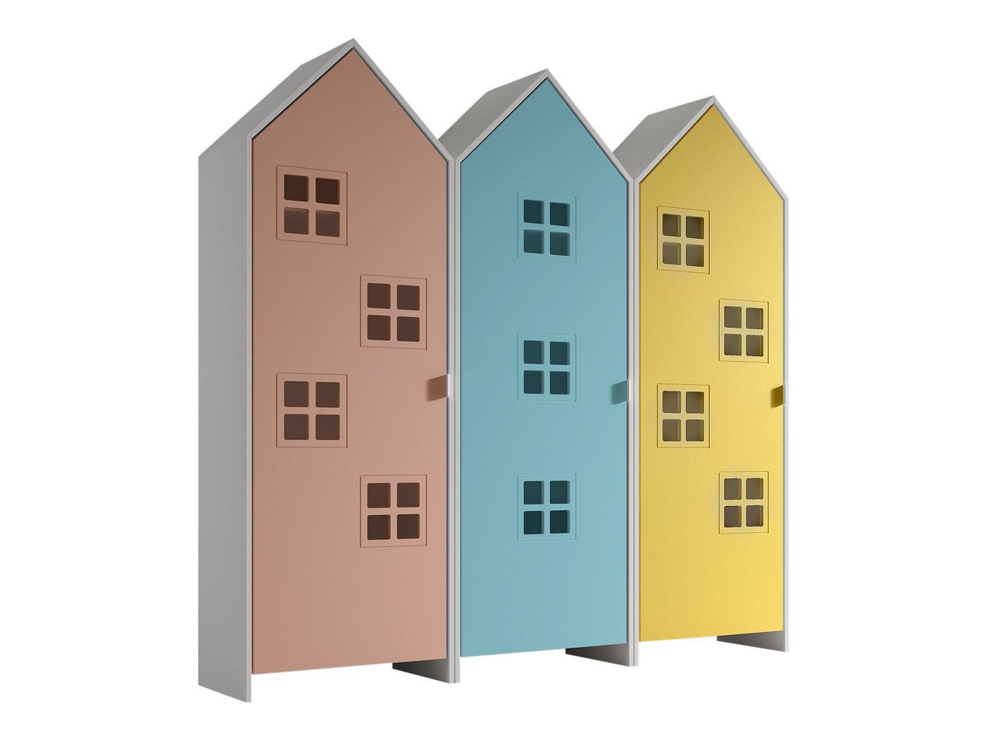 58 aufm Kessel Mehrzweckschrank-Set Regalschrank Set Kania 173x37x171 Regal Kombination MDF Weiß /Bunt, (inkl. Versand, Lieferung bis Verwendungsstelle), Set bestehend aus 3 Schränken mit 1 Tür, 3 Einlegeböden, Kleiderstange von 58 aufm Kessel