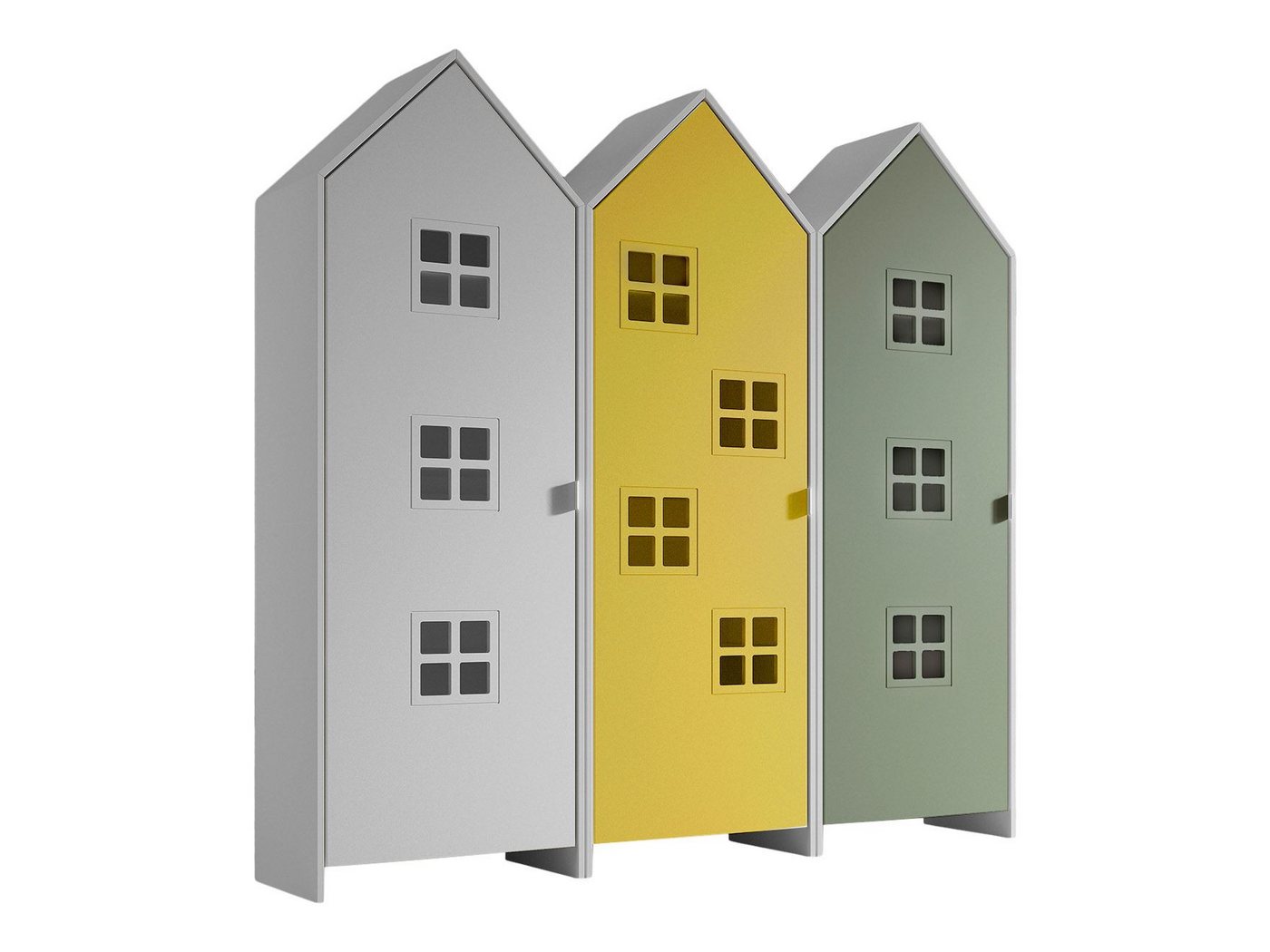 58 aufm Kessel Mehrzweckschrank-Set Regalschrank Set Kania 173x37x171 Regal Kombination MDF Weiß /Bunt, (inkl. Versand, Lieferung bis Verwendungsstelle), Set bestehend aus 3 Schränken mit 1 Tür, 3 Einlegeböden, Kleiderstange von 58 aufm Kessel