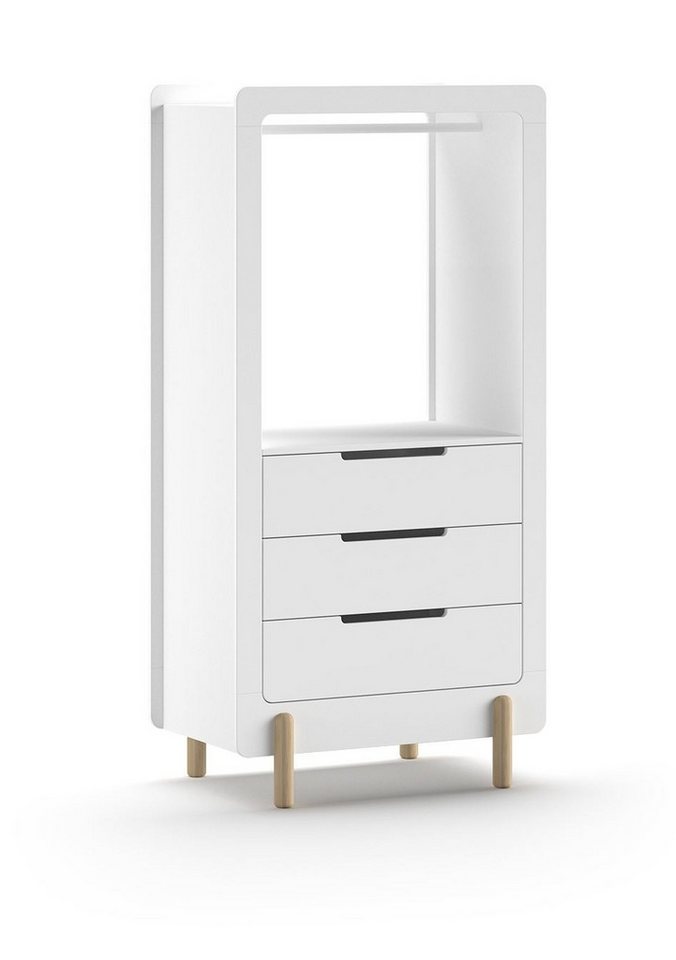 58 aufm Kessel Regal Regalschrank Karyl 88x54x180 Standregal Wandregal MDF Weiß, inkl. Versand, Regalschrank mit 2 Fächern, Kleiderstange und 3 Schubladen von 58 aufm Kessel
