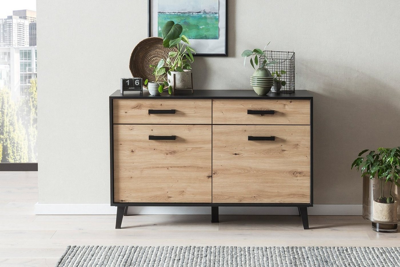 58 aufm Kessel Sideboard Sideboard Jaida 125x85x39 Anrichte Schwarz/Artisan (1 St) von 58 aufm Kessel