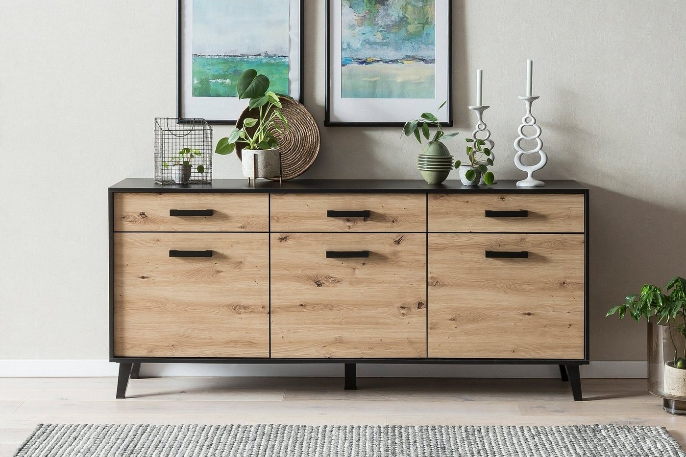 58 aufm Kessel Sideboard Sideboard Jaida 186x85x39 Anrichte Schwarz/Artisan (1 St) von 58 aufm Kessel