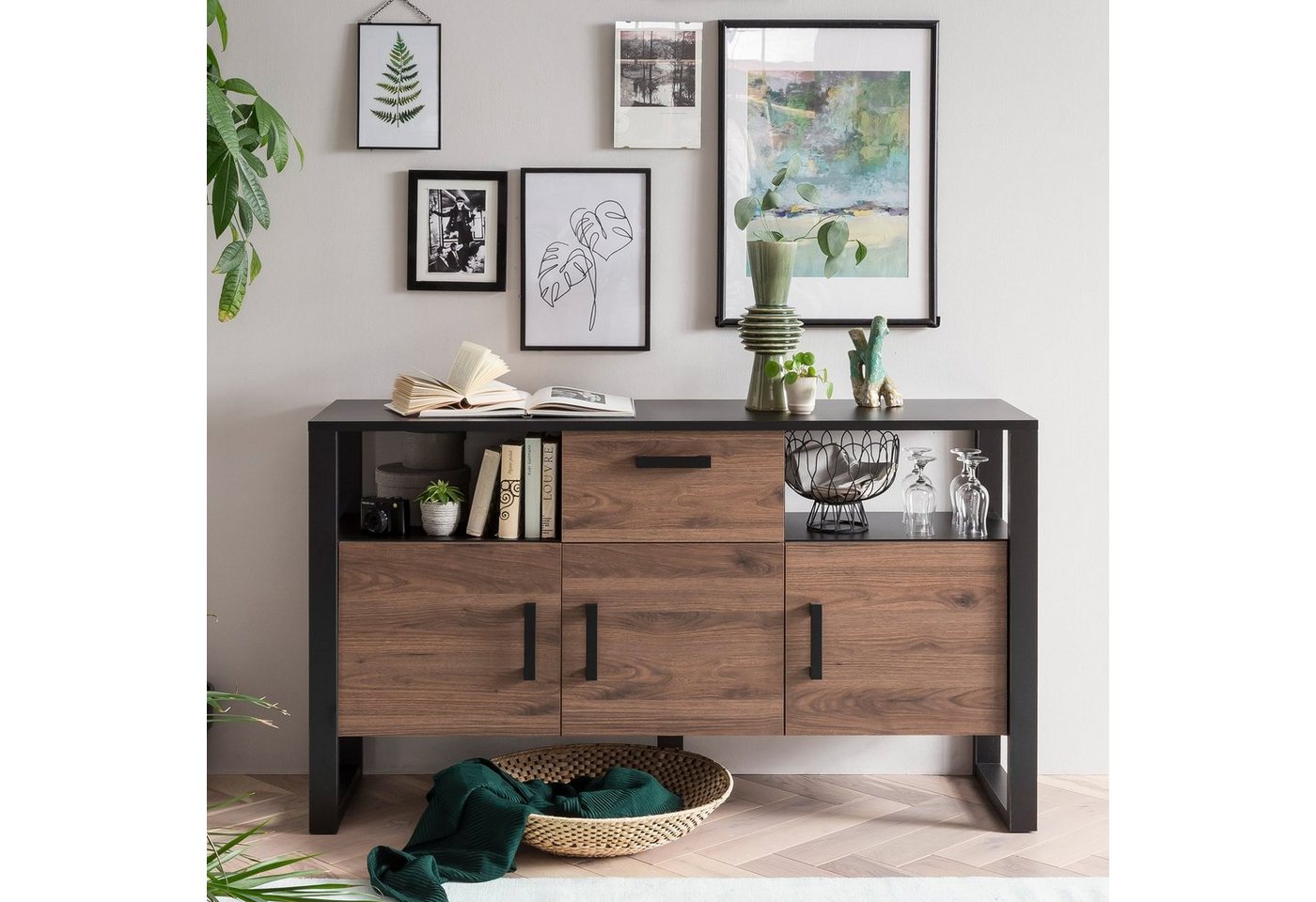 58 aufm Kessel Sideboard Sideboard Jami 160x90x45 Anrichte Schwarz-Okapi (1 St) von 58 aufm Kessel