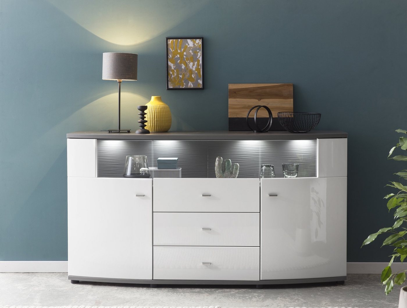 58 aufm Kessel Sideboard Sideboard Jandy 160x87x42 Anrichte Weiß/Anthrazit/ (1 St) von 58 aufm Kessel