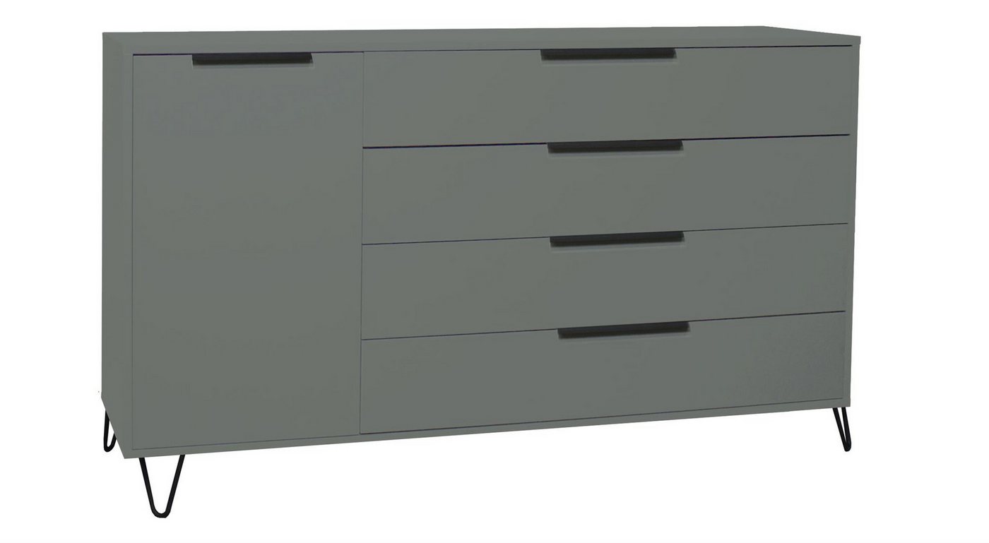 58 aufm Kessel Sideboard Wohnzimmer Erna 168x45x102 Kommode Anrichte Pinie Green matt Lack (inkl. Premiumversand, 1 St), Wohnzimmerschrank zum Hängen oder Stellen Türen mit Softclose von 58 aufm Kessel