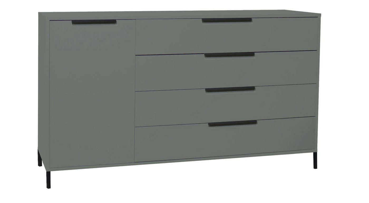 58 aufm Kessel Sideboard Wohnzimmer Erna 168x45x102 Kommode Anrichte Pinie Green matt Lack (inkl. Premiumversand, 1 St), Wohnzimmerschrank zum Hängen oder Stellen Türen mit Softclose von 58 aufm Kessel