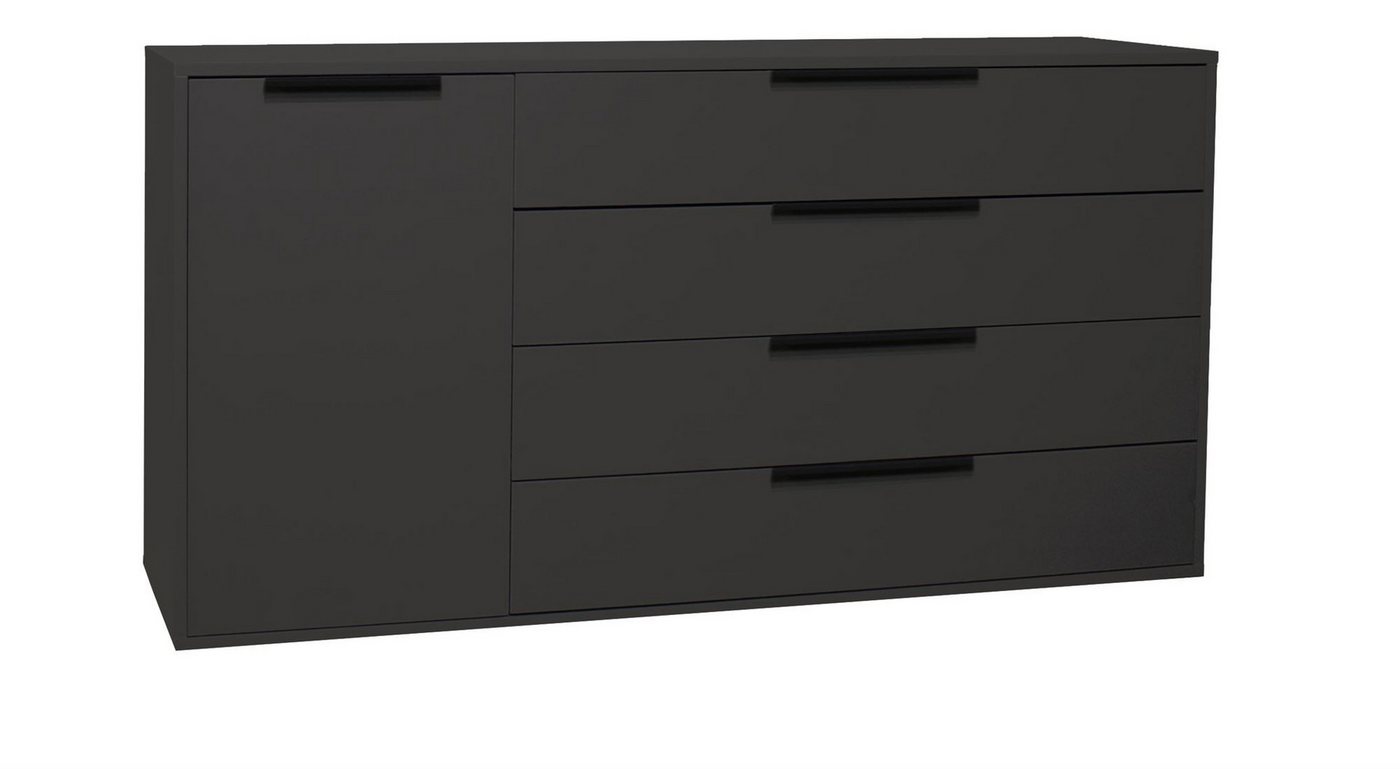 58 aufm Kessel Sideboard Wohnzimmer Erna 168x45x87 Kommode Anrichte Anthrazit matt Lack (inkl. Premiumversand, 1 St), Wohnzimmerschrank zum Hängen oder Stellen Türen mit Softclose von 58 aufm Kessel