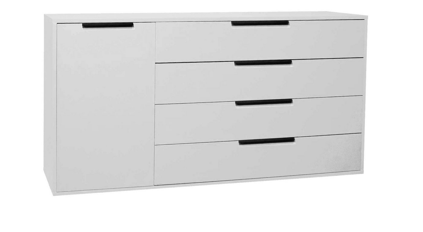 58 aufm Kessel Sideboard Wohnzimmer Erna 168x45x87 Kommode Anrichte Kreidegrau matt Lack (inkl. Premiumversand, 1 St), Wohnzimmerschrank zum Hängen oder Stellen Türen mit Softclose von 58 aufm Kessel