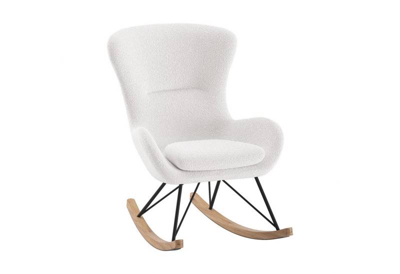 58 aufm Kessel Stuhl Schaukelstuhl Katreena 76x110x101 Wippstuhl Bouclé Creme/Schwarz/Natur (Lieferung bis Verwendungsstelle), Schaukelstuhl mit Stoff gepolstert, mit Rückenlehne und Armlehnen von 58 aufm Kessel