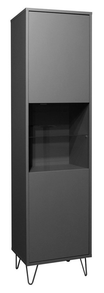 58 aufm Kessel Vitrine Wohnzimmer Erna 51x45x197 Vitrinenschrank Anthrazit matt Lack (inkl. Premiumversand, 1-St) Tür mit Glaseinsatz zum Präsentieren und Verstauen Türen mit Softclose von 58 aufm Kessel