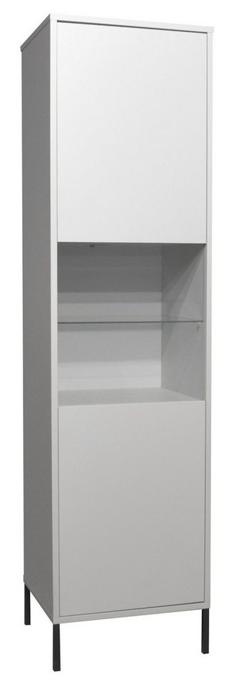 58 aufm Kessel Vitrine Wohnzimmer Erna 51x45x197 Vitrinenschrank Kreidegrau matt Lack (inkl. Premiumversand, 1-St) Tür mit Glaseinsatz zum Präsentieren und Verstauen Türen mit Softclose von 58 aufm Kessel