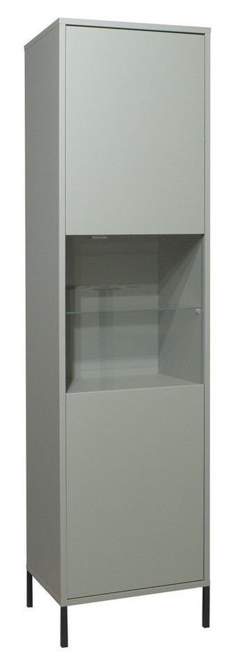 58 aufm Kessel Vitrine Wohnzimmer Erna 51x45x197 Vitrinenschrank Pinie Green matt Lack (inkl. Premiumversand, 1-St) Tür mit Glaseinsatz zum Präsentieren und Verstauen Türen mit Softclose von 58 aufm Kessel