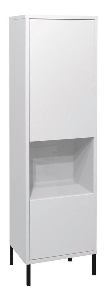 58 aufm Kessel Vitrine mit Tür Erna 41x32x147 Hängevitrine Wandschrank Kreidegrau matt Lack (inkl. Versand, 1-St) Wohnzimmerschrank zum Hängen oder Stellen Türen mit Softclose von 58 aufm Kessel