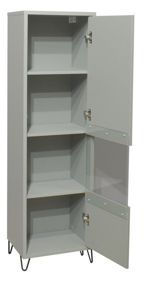 58 aufm Kessel Vitrine mit Tür Erna 41x32x147 Hängevitrine Wandschrank Pinie Green matt Lack (inkl. Versand, 1-St) Wohnzimmerschrank zum Hängen oder Stellen Türen mit Softclose von 58 aufm Kessel