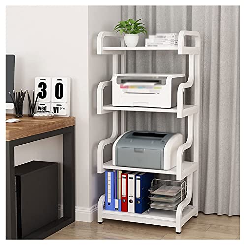 Druckerständer 4-stöckiger Bodenständer Druckerständer Mobiler Faxgerät Scanner Rack Metallrahmen Regal für Büro Wohnzimmer Papier SHR (Weiß) von 5JJJLOOOPP