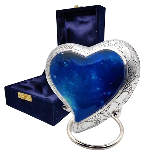 Galaxie-Herz-Urne für menschliche Asche, Beerdigungsurne, blauer Sternenhimmel, mit Samtbox von 5MOONSUN5