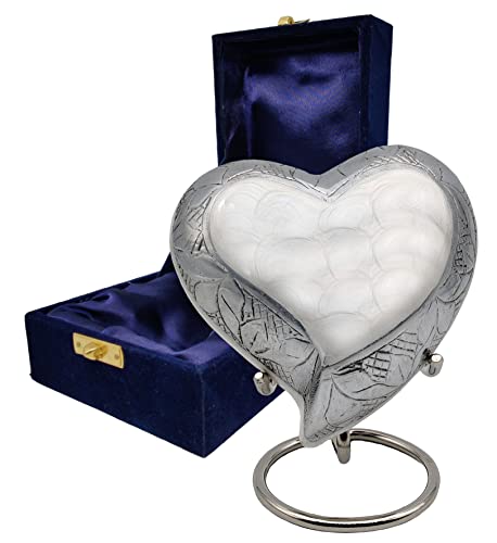 Weiße Herz-Andenken-Urne – Mini-Asche-Urne für Asche – Hommage an Ihre Liebsten – perfekt für Erwachsene und Kleinkinder mit kostenloser Premium-Samt-Box und Präsentationsständer (weiß) von 5MOONSUN5