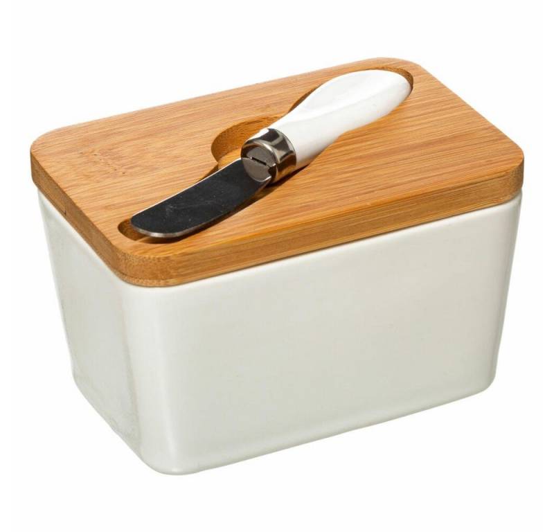5five Simply Smart Butterdose Ceramic 13.5 x 9.3 cm, Keramik, Bambus, Edelstahl, mit Streichmesser von 5five Simply Smart