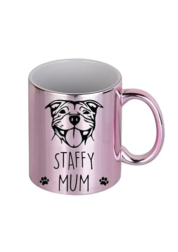 60 Second Makeover Limited Staffy Mug Staffy Mum Pink Chrome Pet Present Dog Lover Staffordshire Bull Terrier Mothers Day von 60 Second Makeover Limited