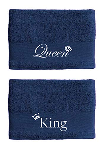 Paare King und Queen Handtuch-Set 50cm X 100cm Valentinstag Hochzeit - Marineblau von 60 Second Makeover Limited